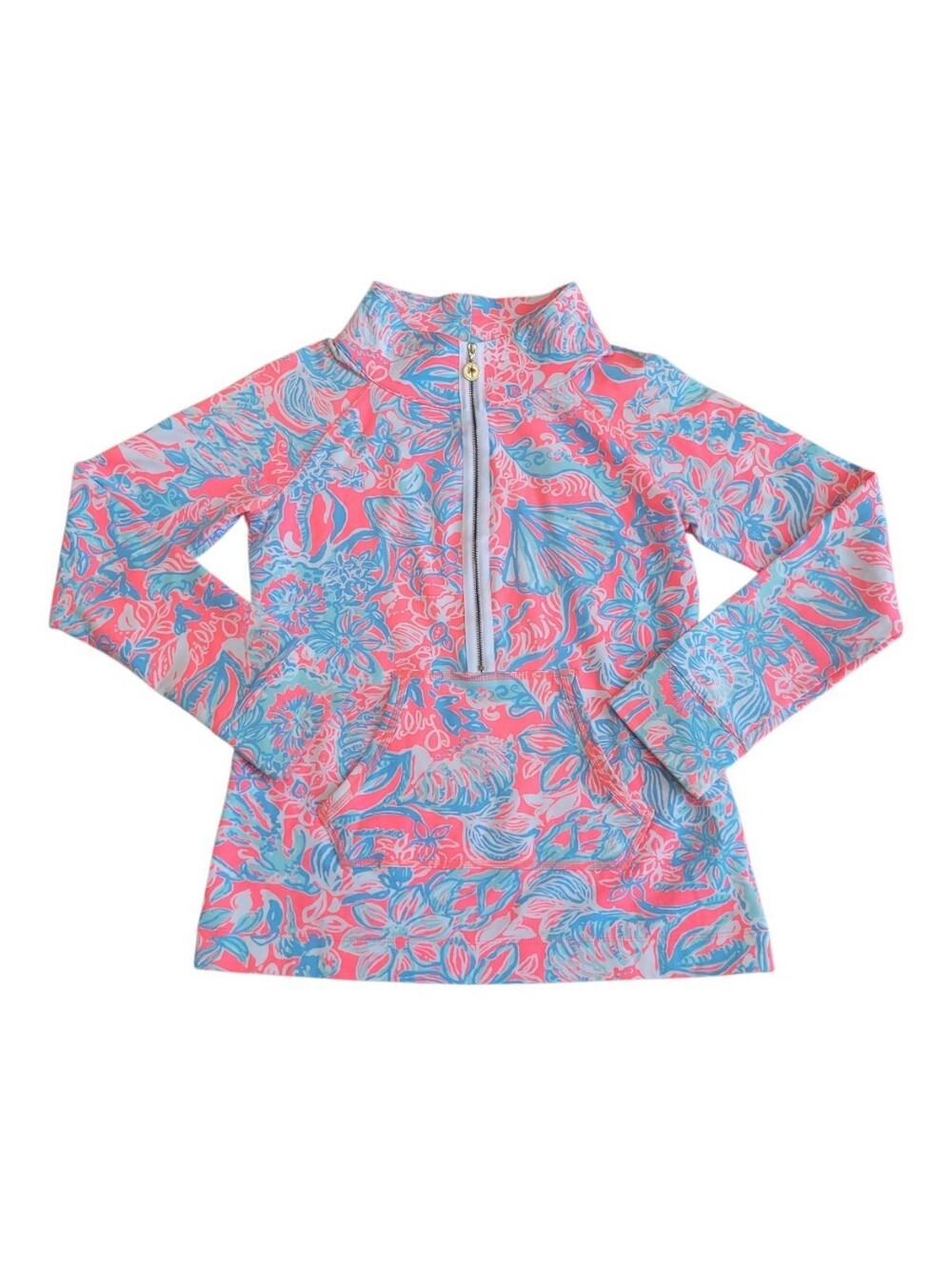 Lilly Pulitzer Pink & Blue Floral 1/2-Zip Pullover Jacket Size S Like New
